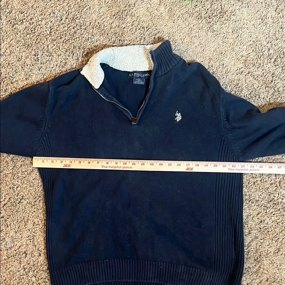 U.S. Polo Assn. Men’s Blue & White Quarter Zip Sweater Sherpa Neck Size XL